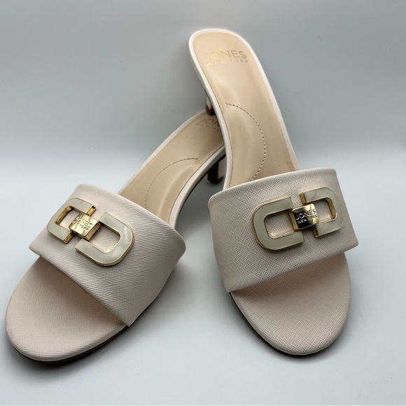 Jones New York Shoes - Jones New York Beige Mules with Gold Accent